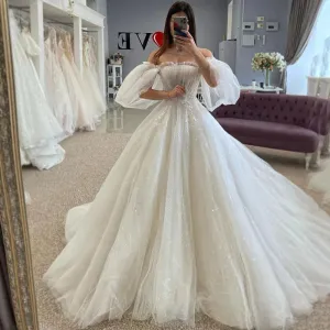 Sparky Princess Vintage Wedding Dresses Lace Beads Bride Dress Puff Sleeve Corset Back Wedding Gowns Plus Size Vestidos