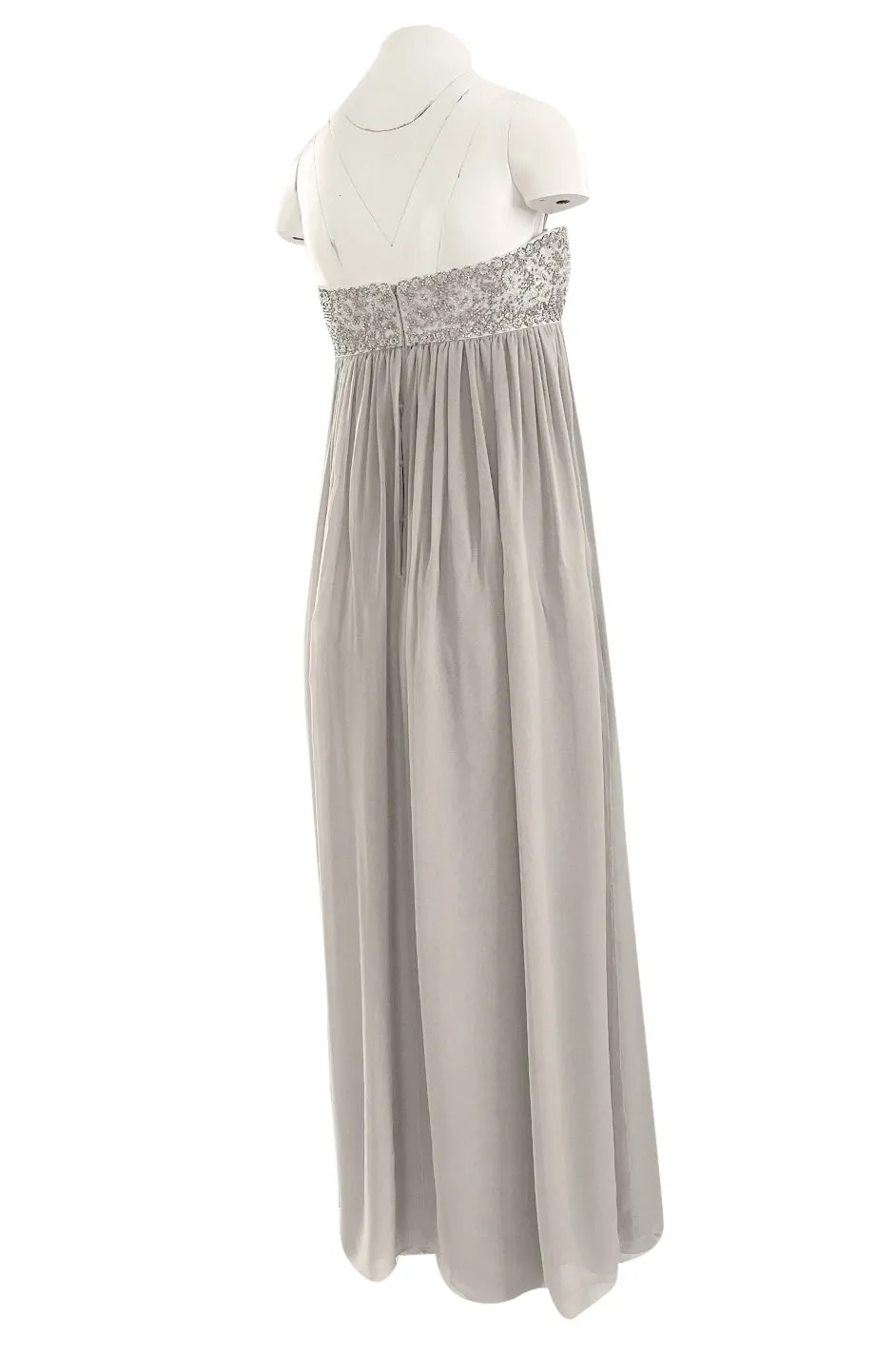 Spring 2006 Reem Acra Pale Grey Silk Chiffon Silver Rhinestone Beaded High Bodice Dress