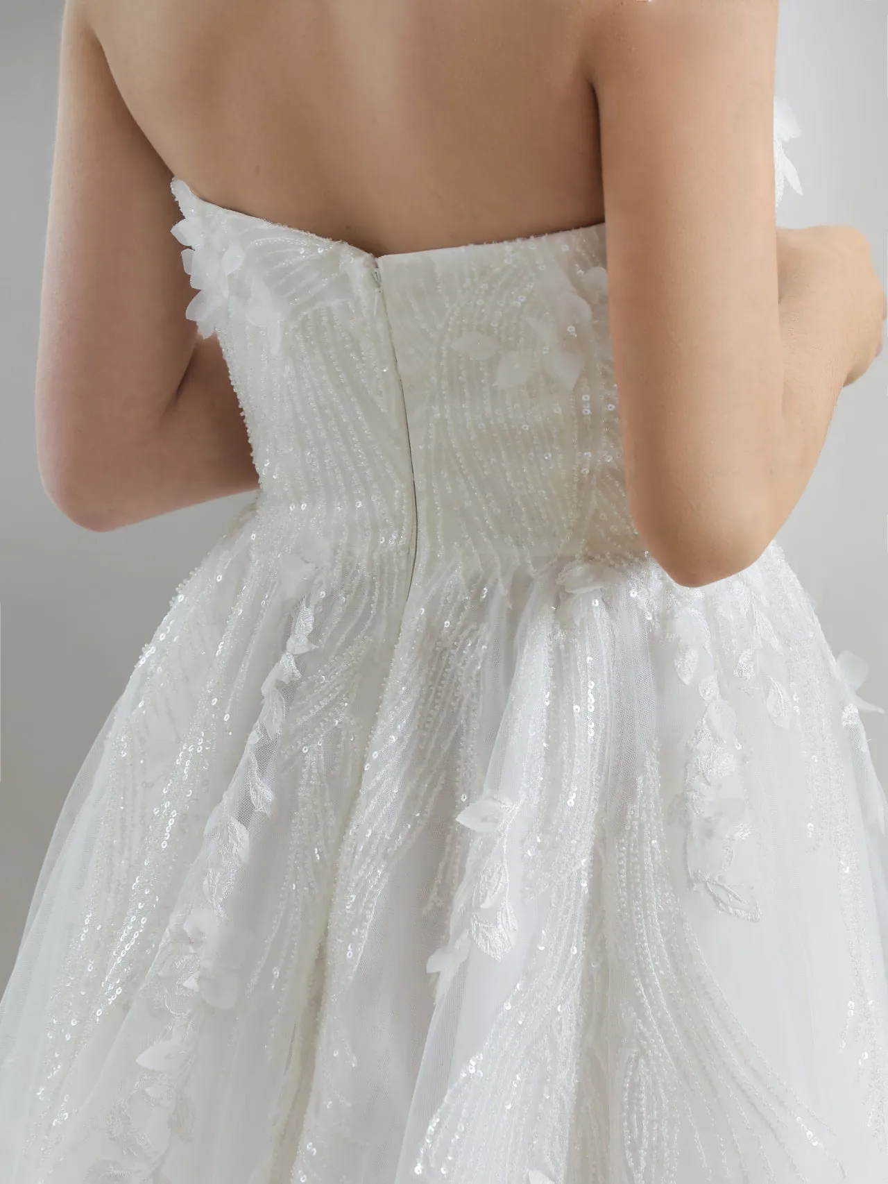 Strapless 3D Leaf Beaded Sequin Lace A-Line Wedding Dress Ophelia