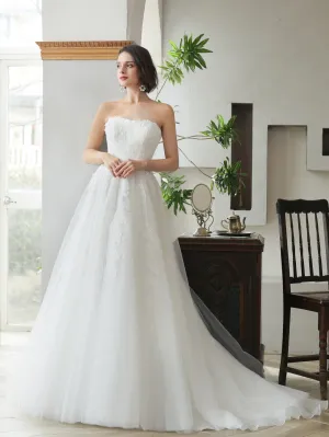 Strapless 3D Leaf Beaded Sequin Lace A-Line Wedding Dress Ophelia