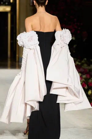 Strapless Cascading Rose Sleeve Gown