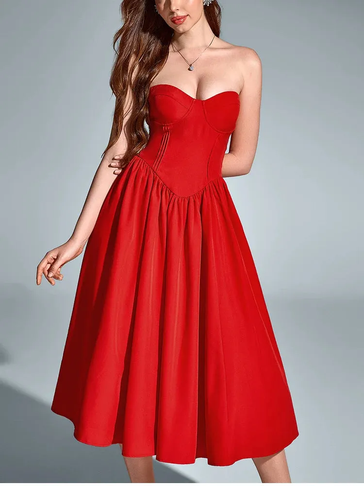Strapless Corset Ruched Long Dress