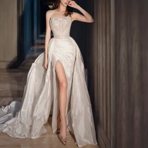 Strapless Curve Neck Mermaid Wedding Dress with Leg Slit