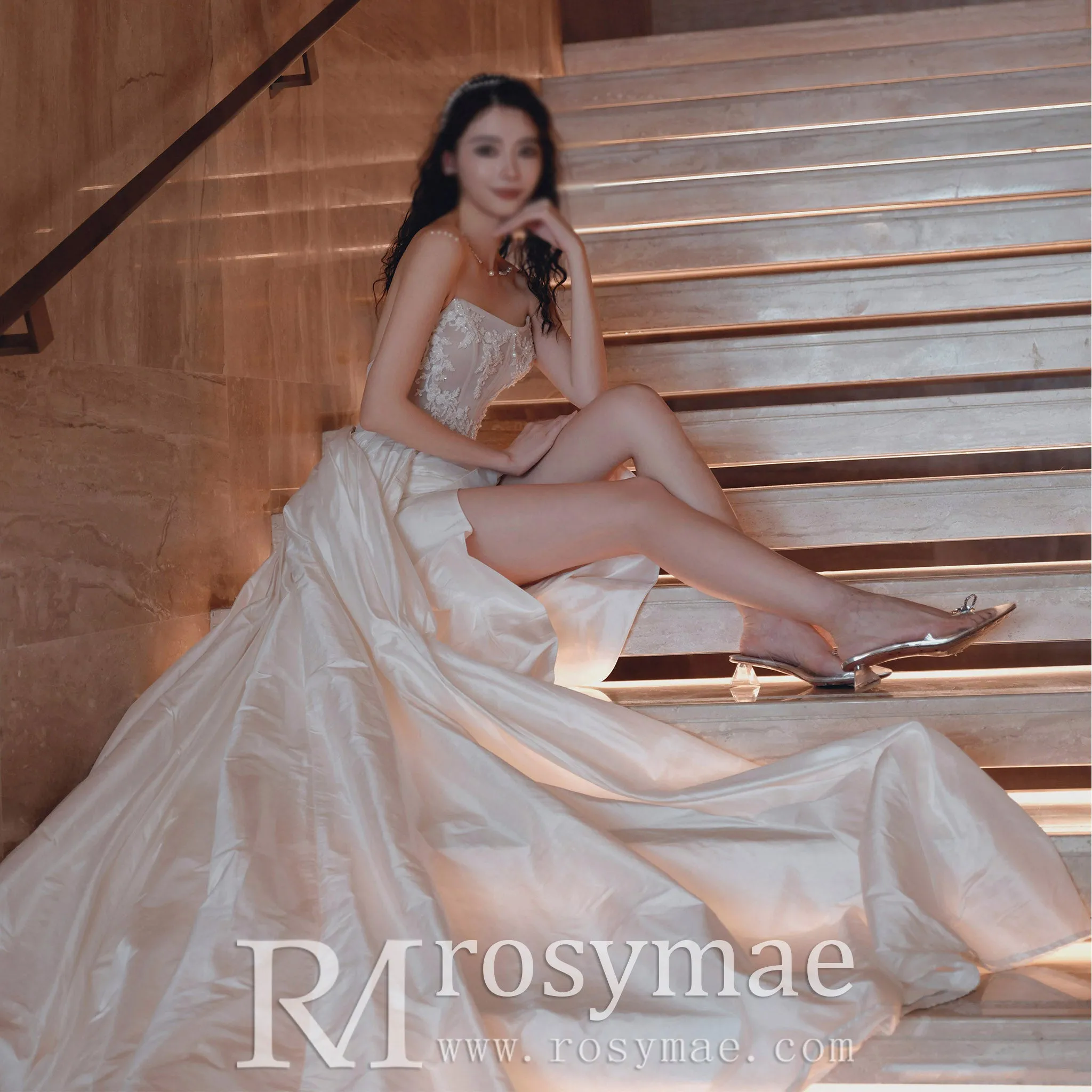 Strapless Curve Neck Mermaid Wedding Dress with Leg Slit