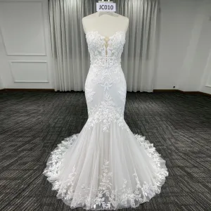 Strapless Lace Trumpet Skirt Wedding Dresses with Sweetheart Neck