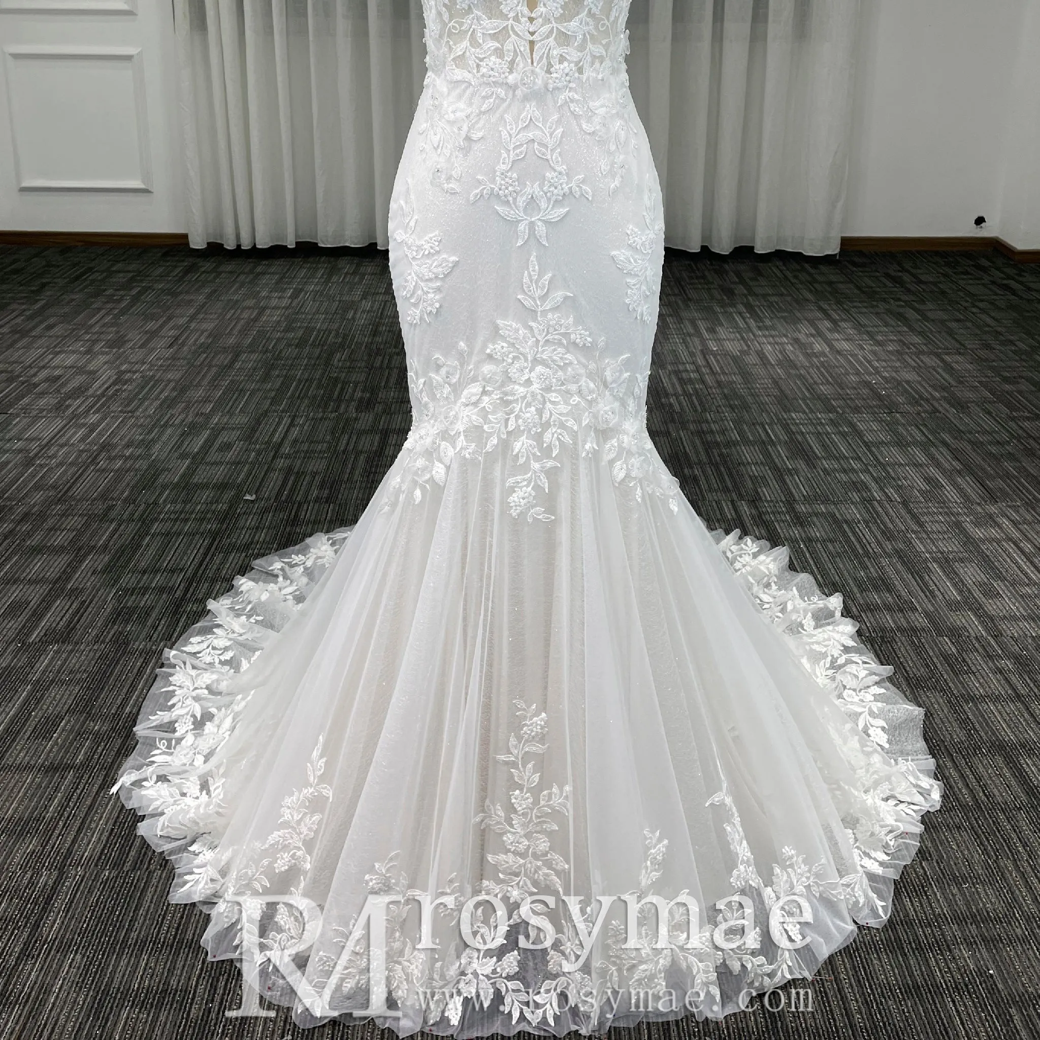 Strapless Lace Trumpet Skirt Wedding Dresses with Sweetheart Neck