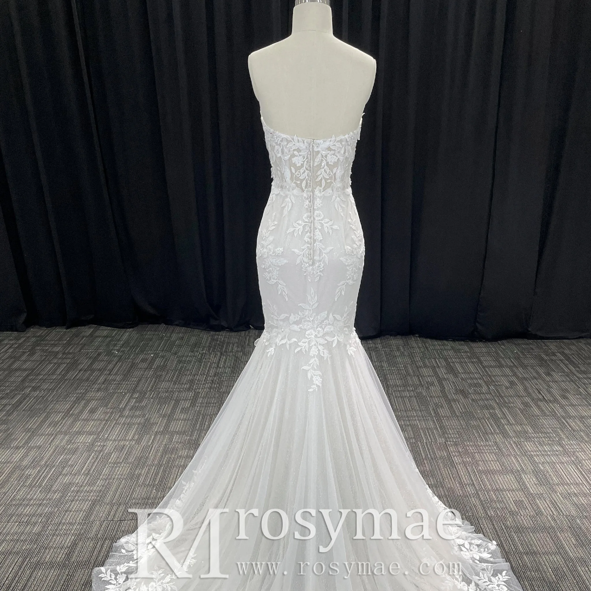 Strapless Lace Trumpet Skirt Wedding Dresses with Sweetheart Neck
