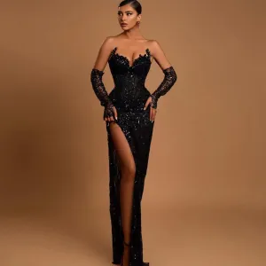 Strapless Long Sleeve Formal Maxi Bodycon Dress HT1119