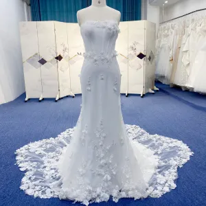 Strapless Mermaid Wedding Dress with Leaf-Shape Lace Train