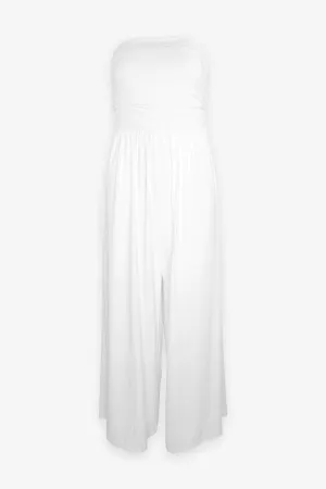 Strapless Ruched Jumpsuit in Sugar