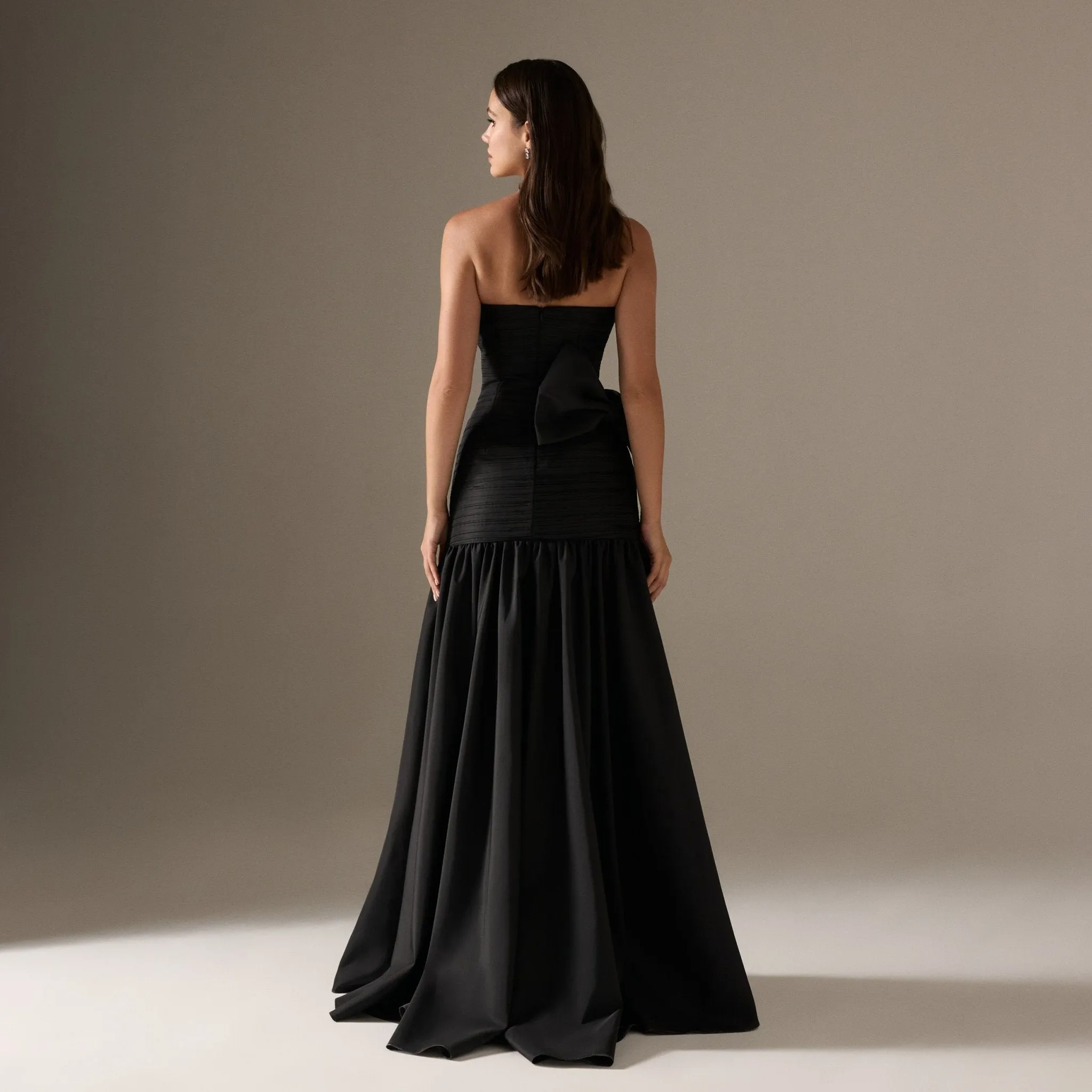 Strapless Ruched Taffeta Floor Length Dress