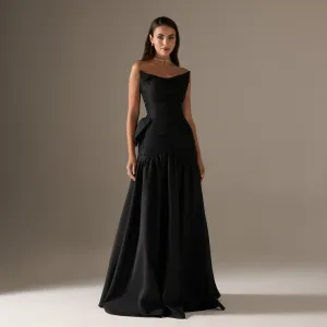 Strapless Ruched Taffeta Floor Length Dress