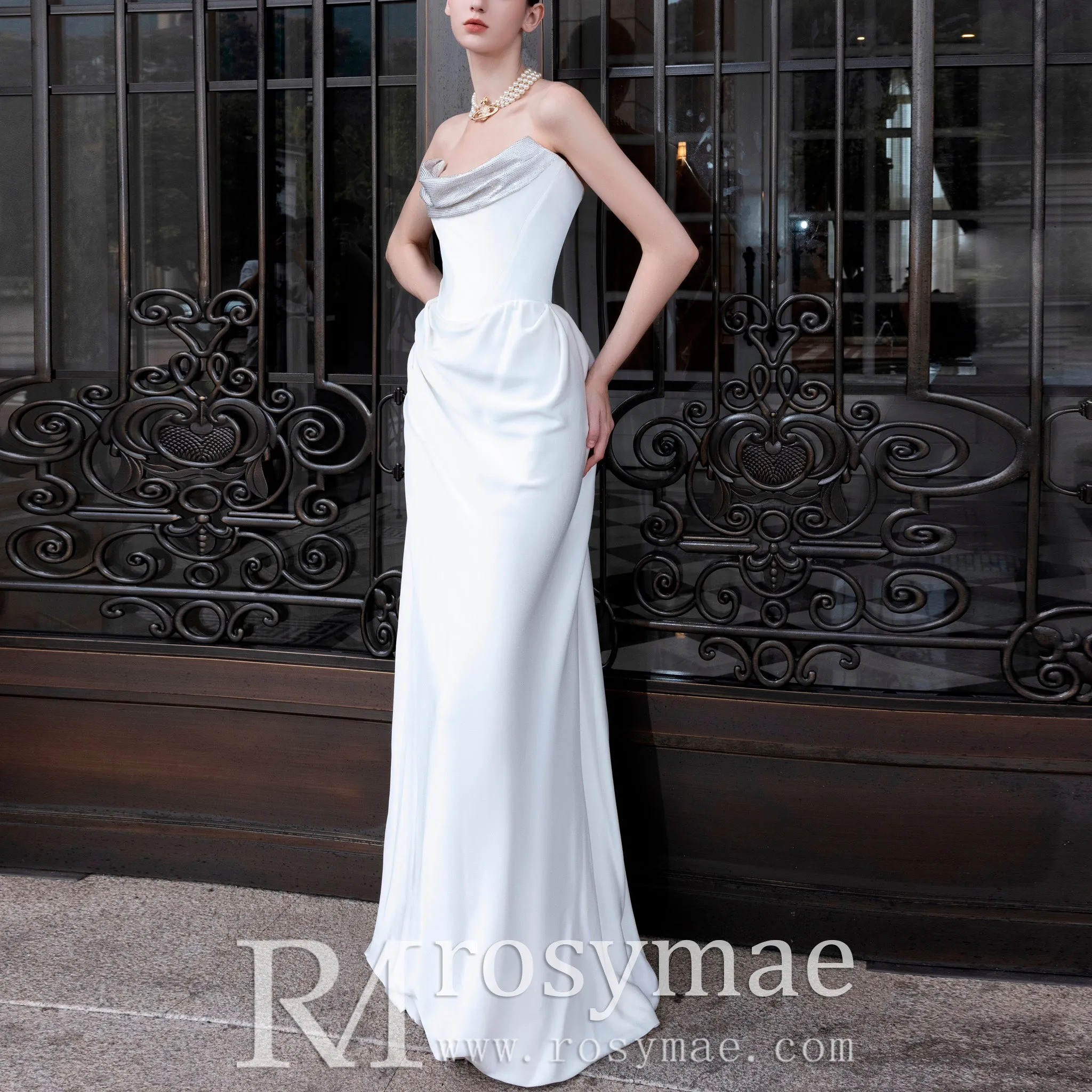 Strapless Scoop Neck Sheath Simple Wedding Dresses