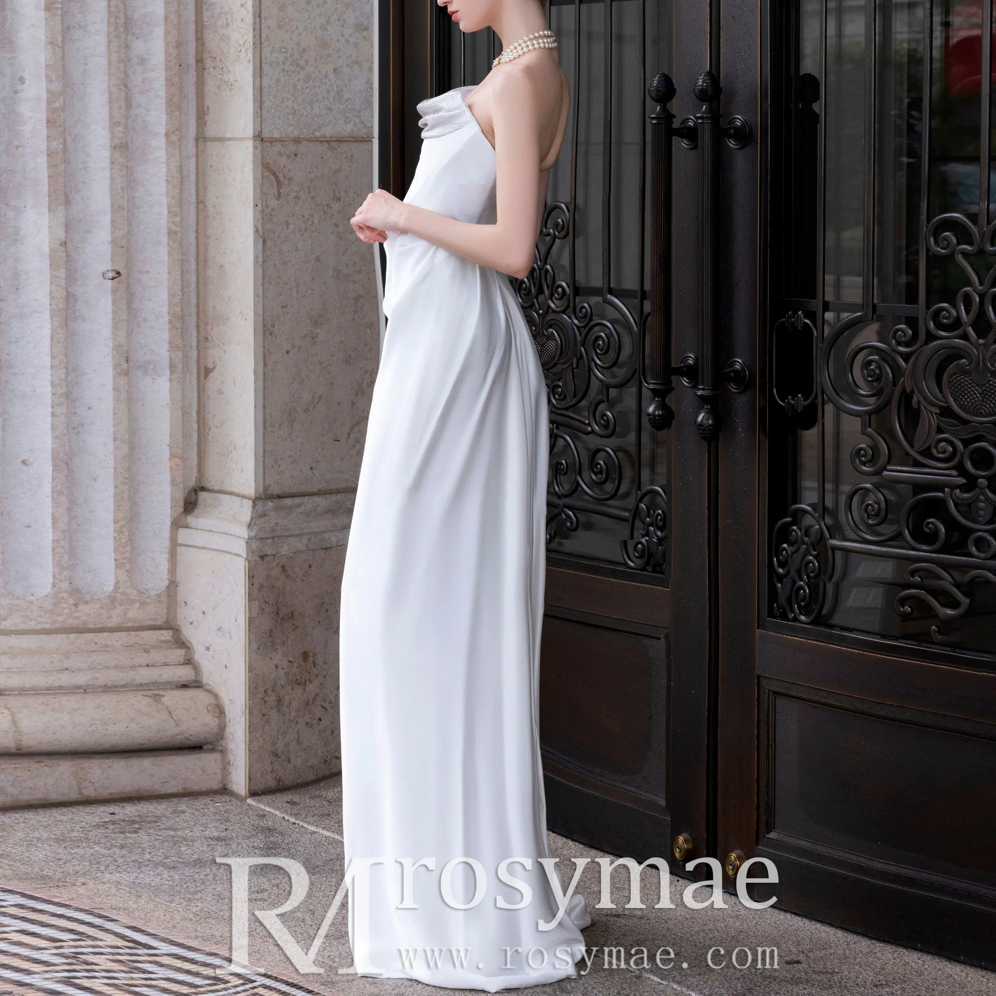 Strapless Scoop Neck Sheath Simple Wedding Dresses