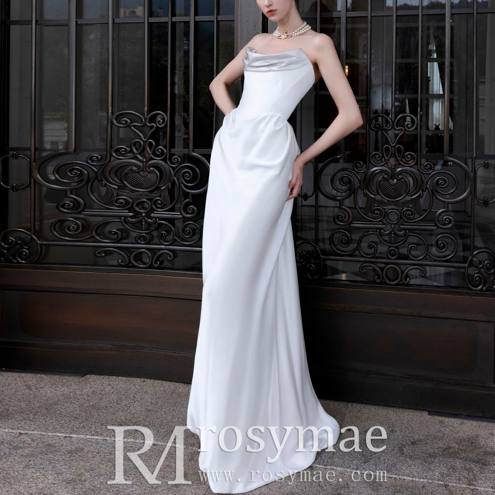 Strapless Scoop Neck Sheath Simple Wedding Dresses