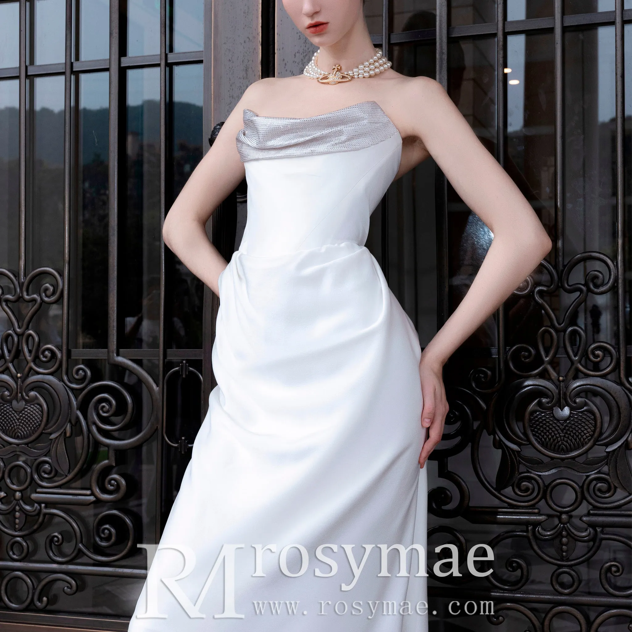 Strapless Scoop Neck Sheath Simple Wedding Dresses