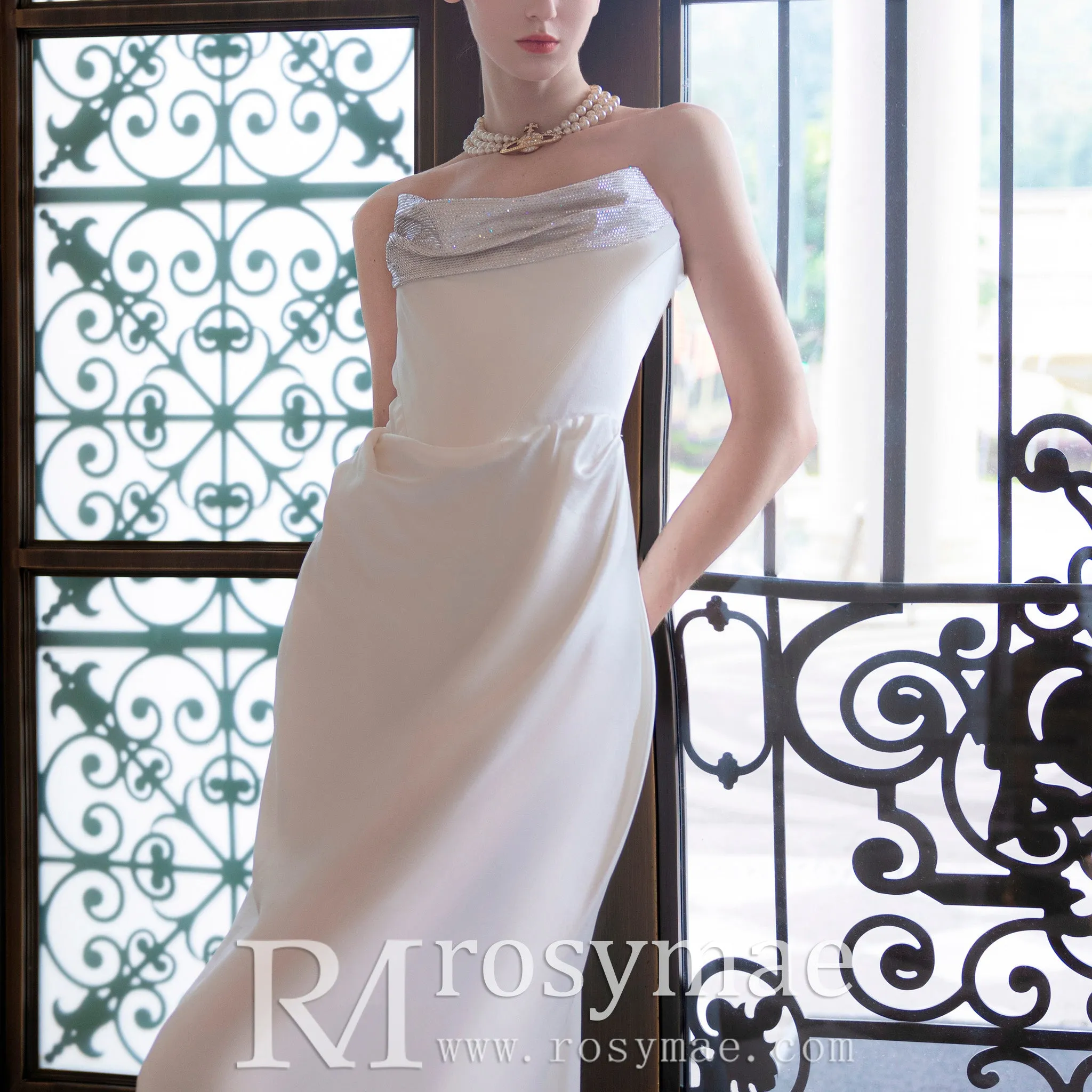 Strapless Scoop Neck Sheath Simple Wedding Dresses