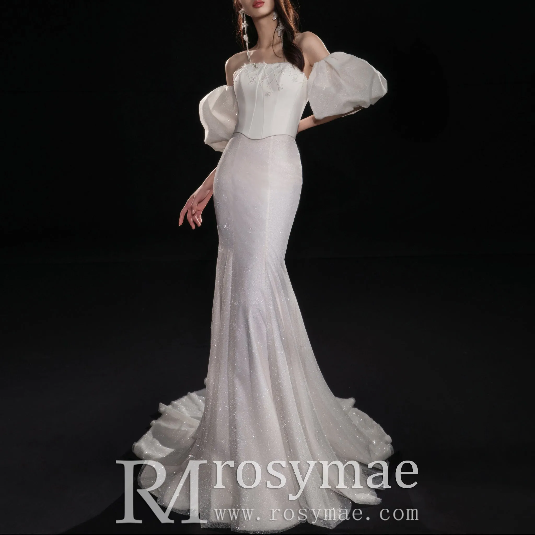 Strapless Straight Neckline Mermaid Wedding Dress with Removable Sleeve