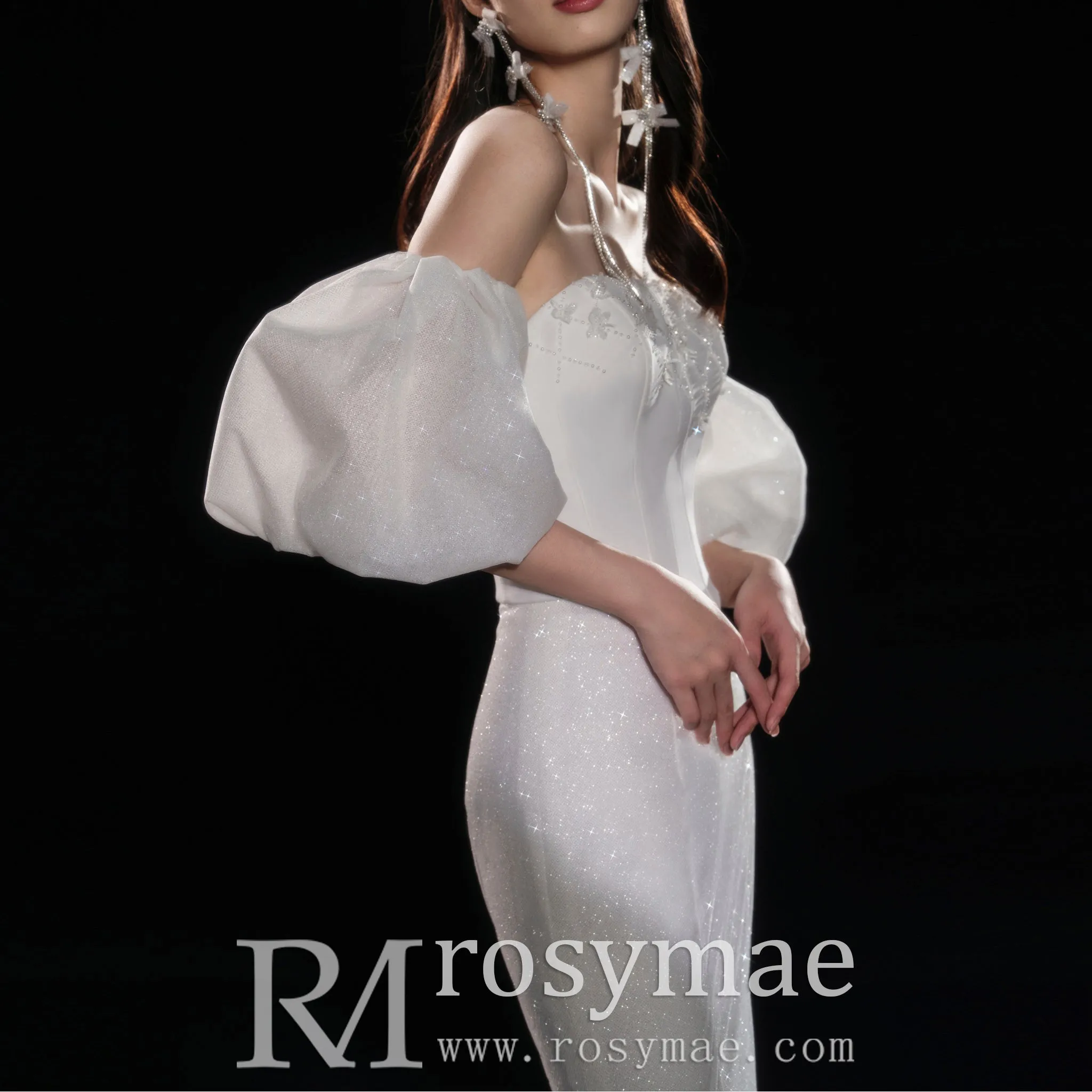 Strapless Straight Neckline Mermaid Wedding Dress with Removable Sleeve