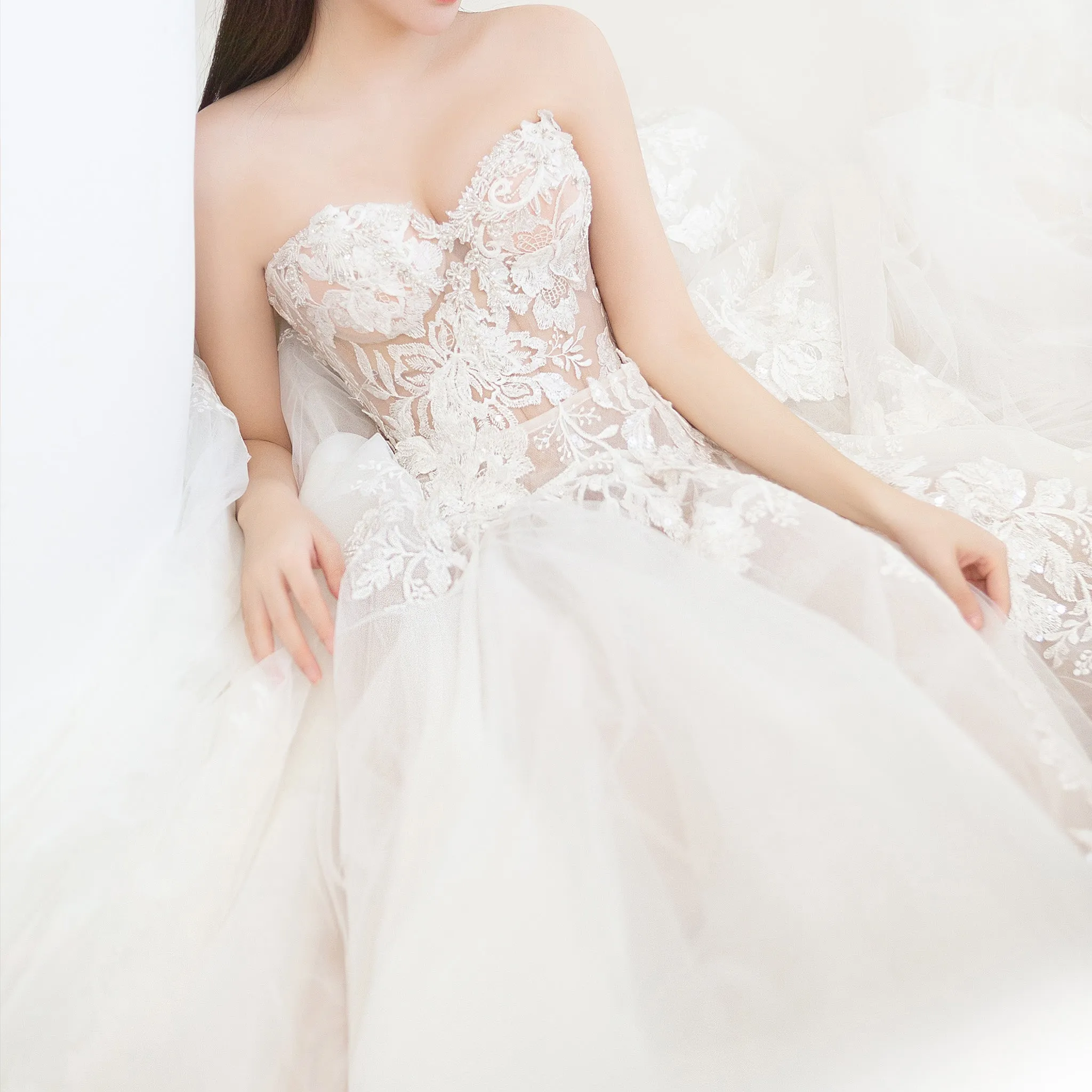 Strapless Sweetheart Ball Gown Wedding Dress with Sheer Bodice