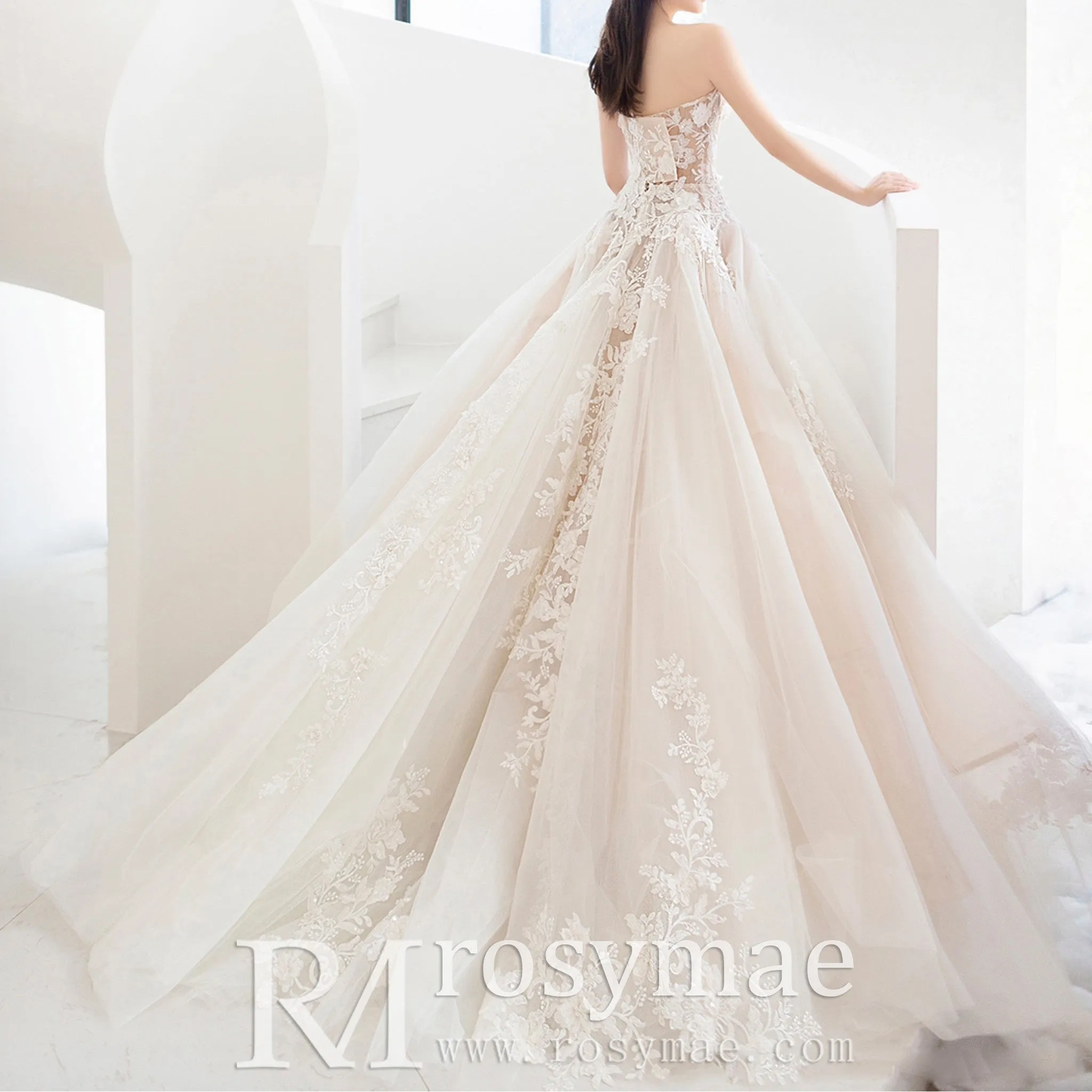 Strapless Sweetheart Ball Gown Wedding Dress with Sheer Bodice
