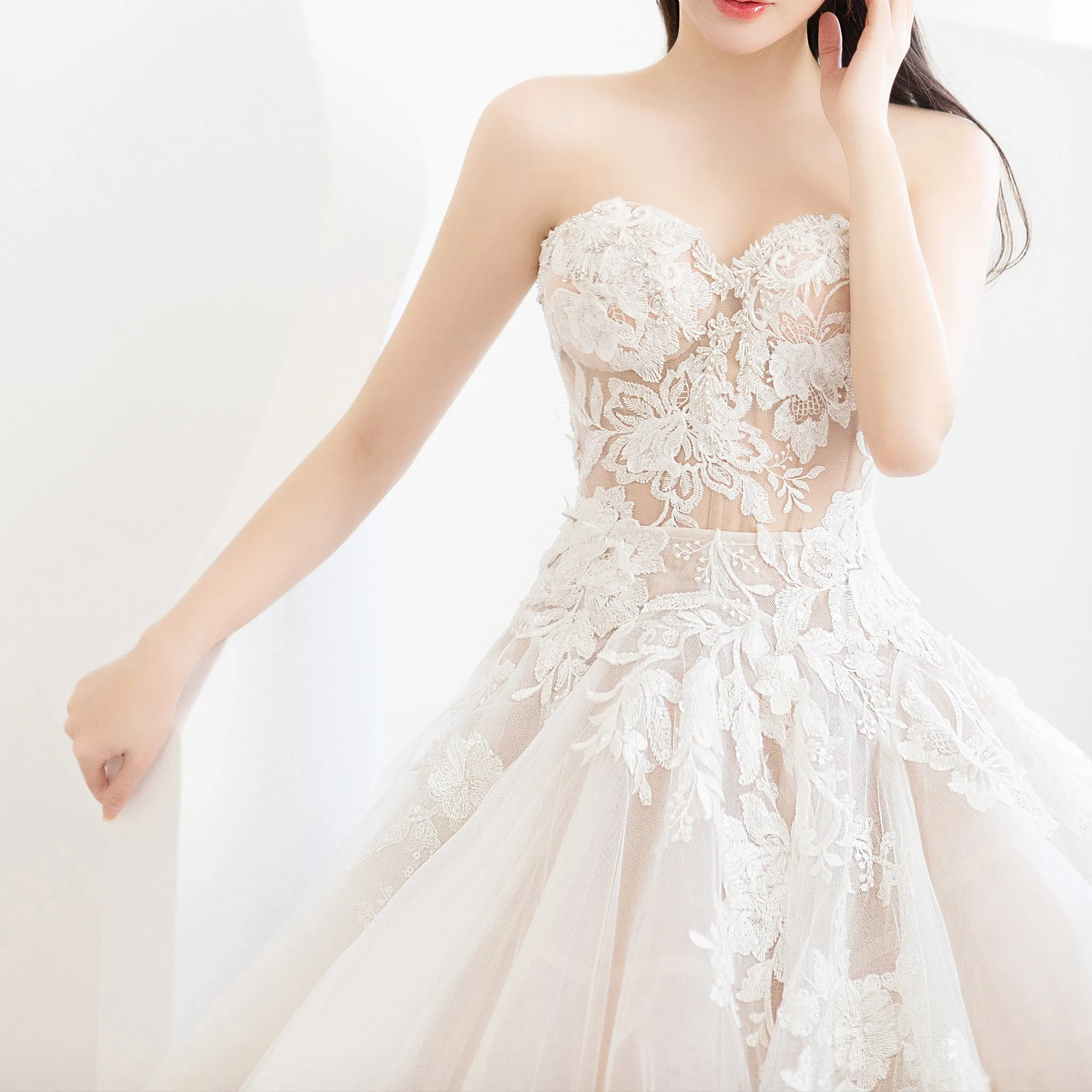 Strapless Sweetheart Ball Gown Wedding Dress with Sheer Bodice