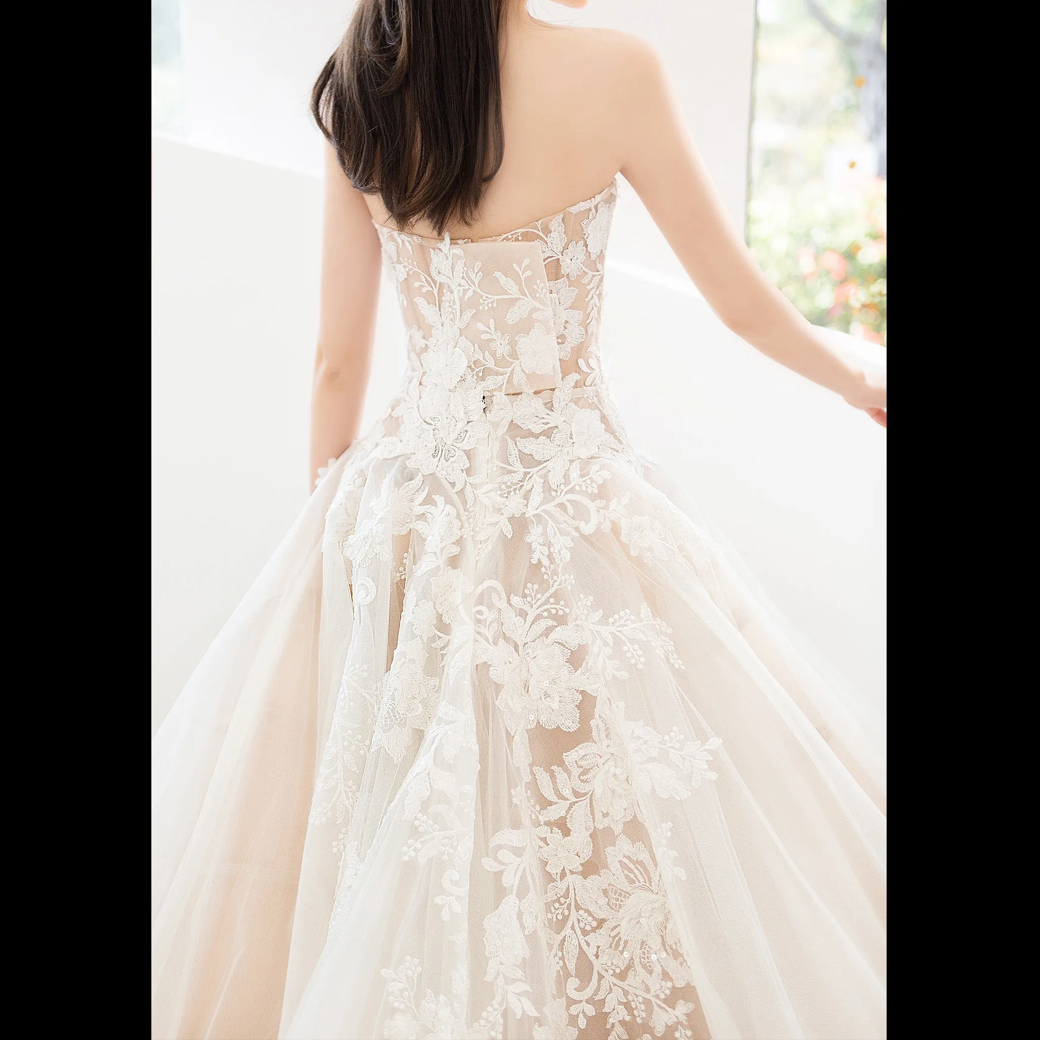 Strapless Sweetheart Ball Gown Wedding Dress with Sheer Bodice