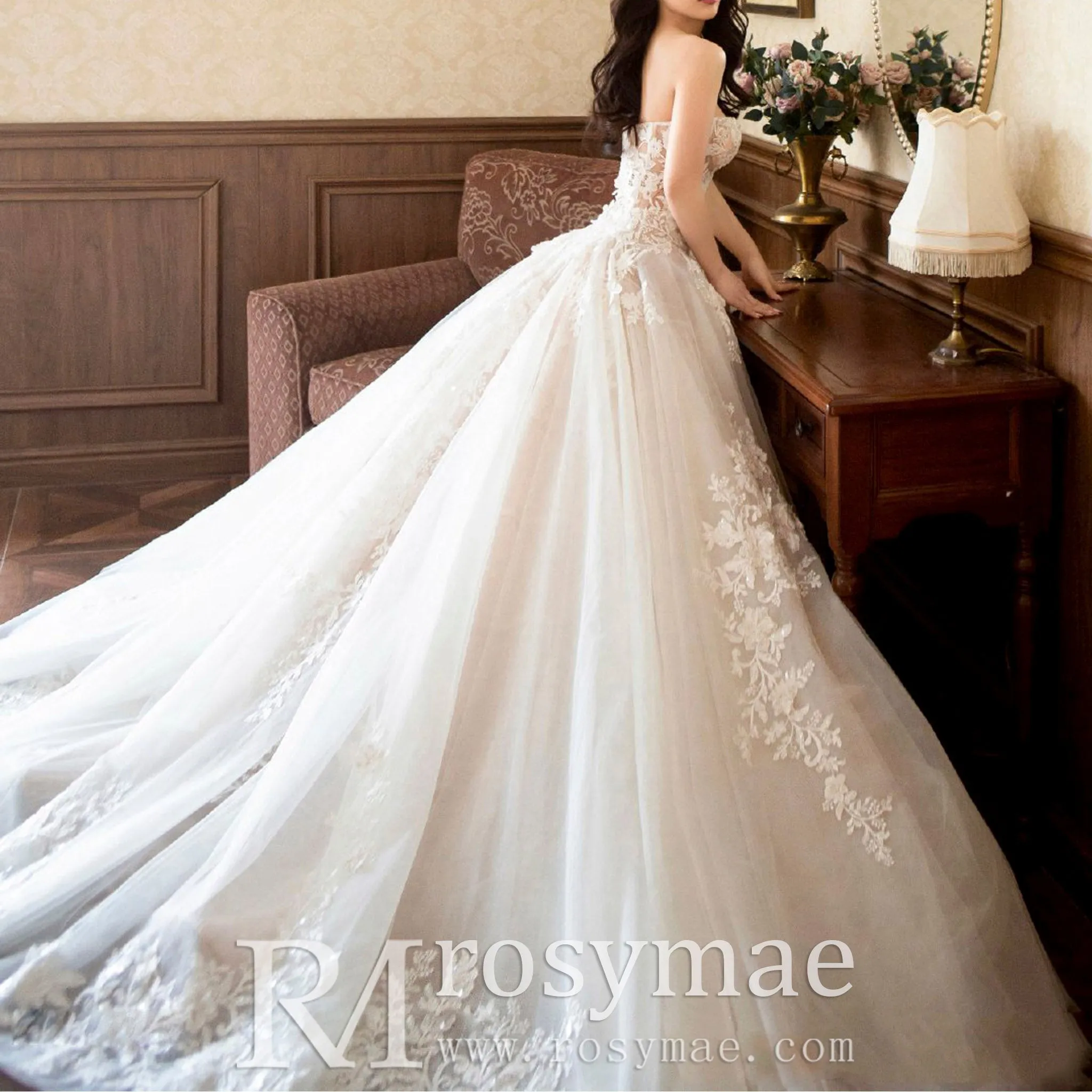 Strapless Sweetheart Ball Gown Wedding Dress with Sheer Bodice