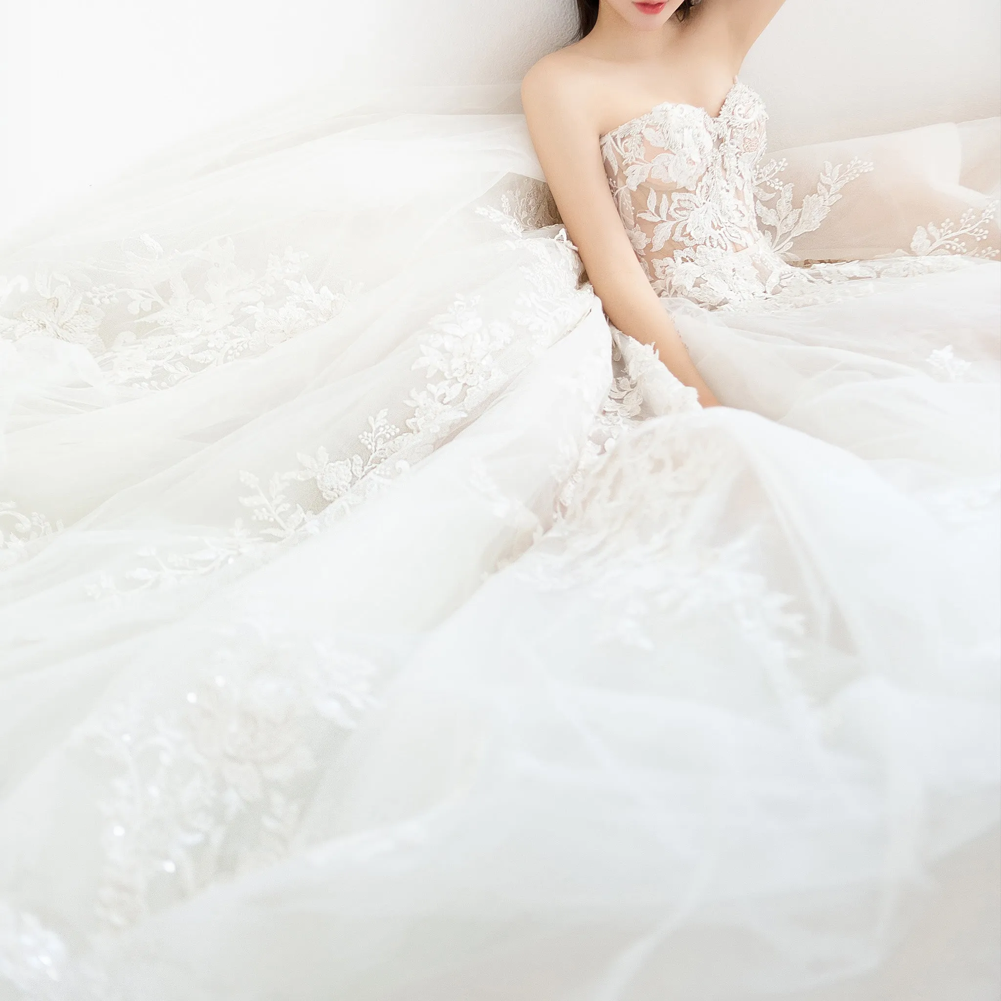 Strapless Sweetheart Ball Gown Wedding Dress with Sheer Bodice