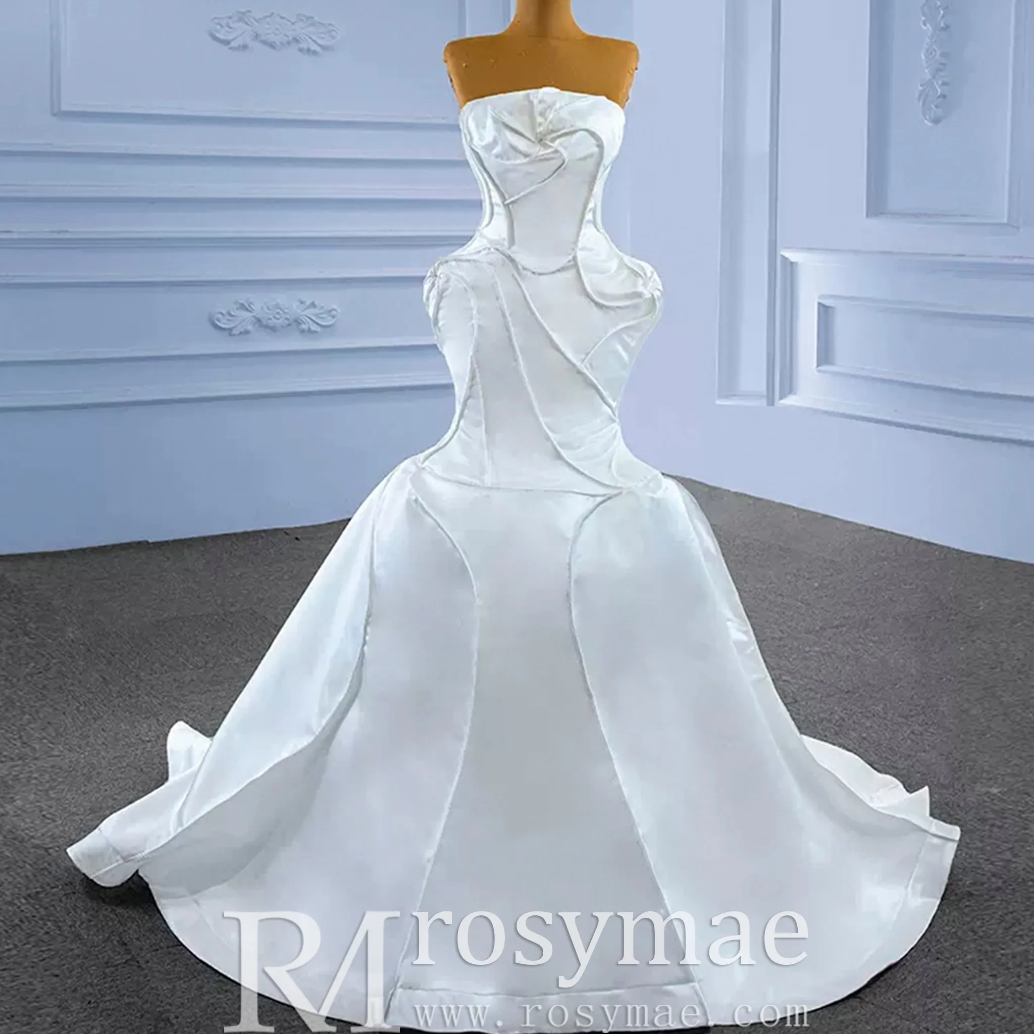 Strapless Unique Design Trumpet Satin Wedding Dress