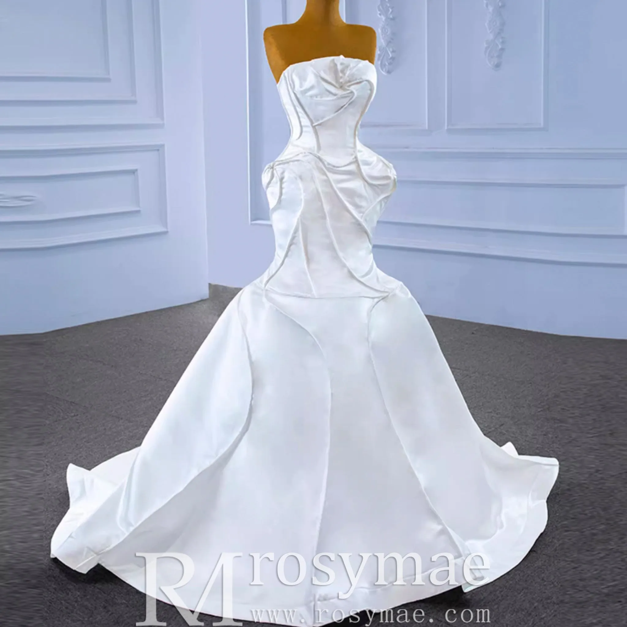 Strapless Unique Design Trumpet Satin Wedding Dress