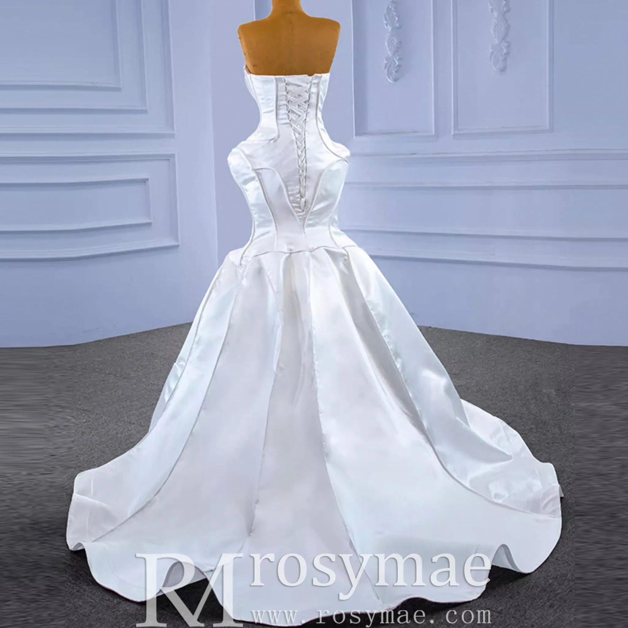 Strapless Unique Design Trumpet Satin Wedding Dress