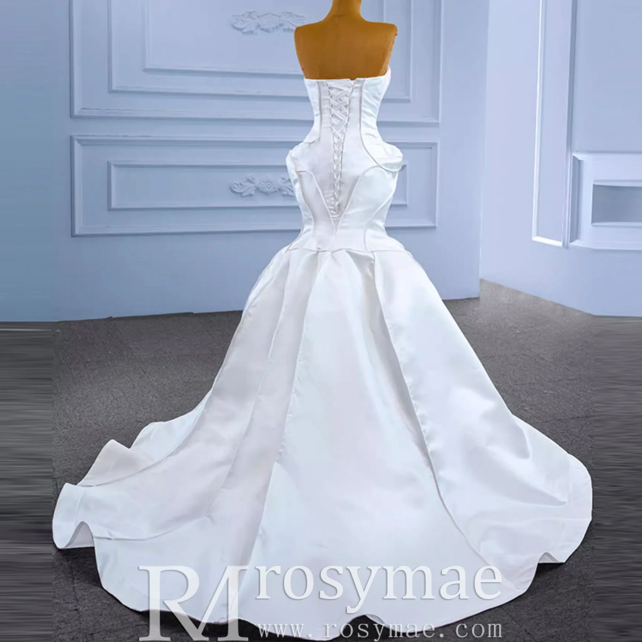 Strapless Unique Design Trumpet Satin Wedding Dress