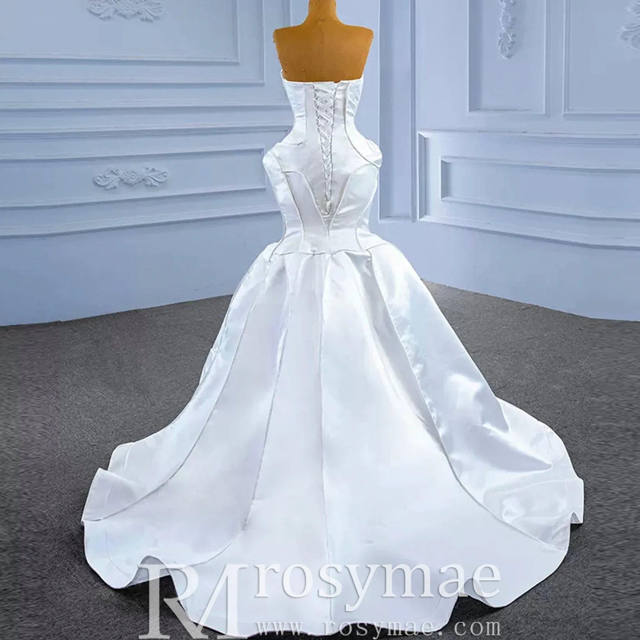 Strapless Unique Design Trumpet Satin Wedding Dress