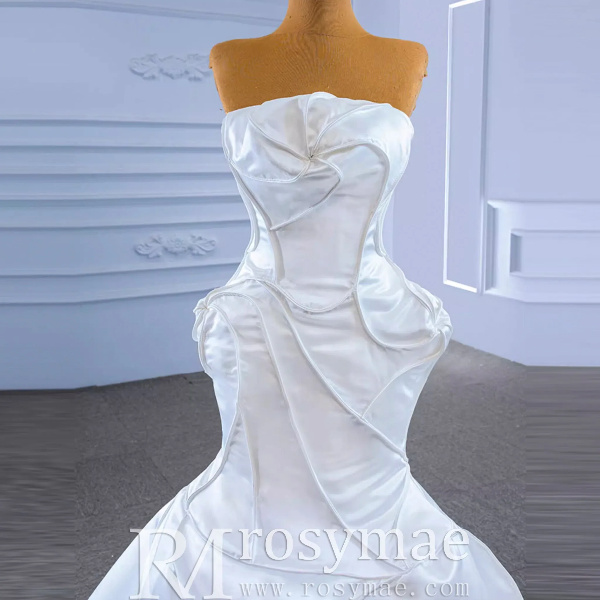 Strapless Unique Design Trumpet Satin Wedding Dress