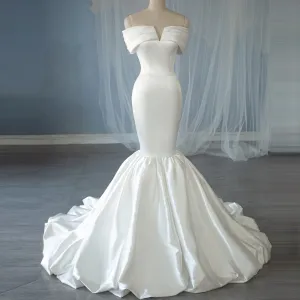 Strapless Vneck Trumpet Satin Wedding Dress Mermaid with Off Shoulder