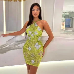 Strappy Sleeveless Butterflies Mini Bodycon Dress HT1127