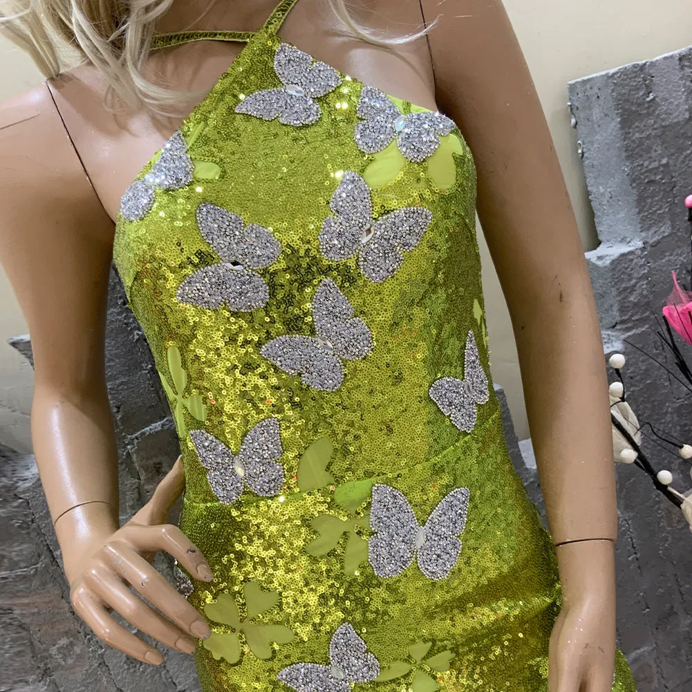 Strappy Sleeveless Butterflies Mini Bodycon Dress HT1127