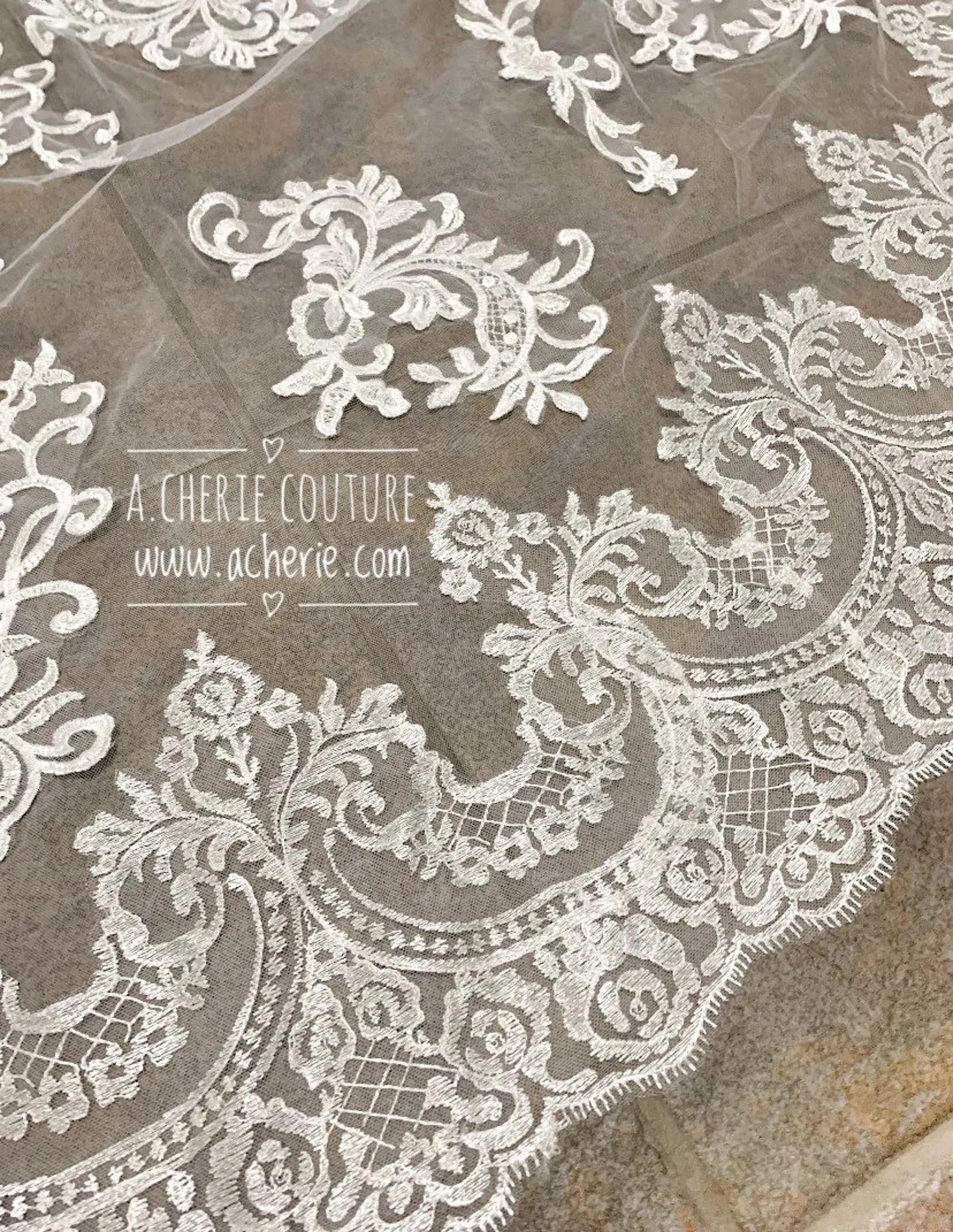 Style CV18 Scalloped Scroll Lace Cathedral Veil