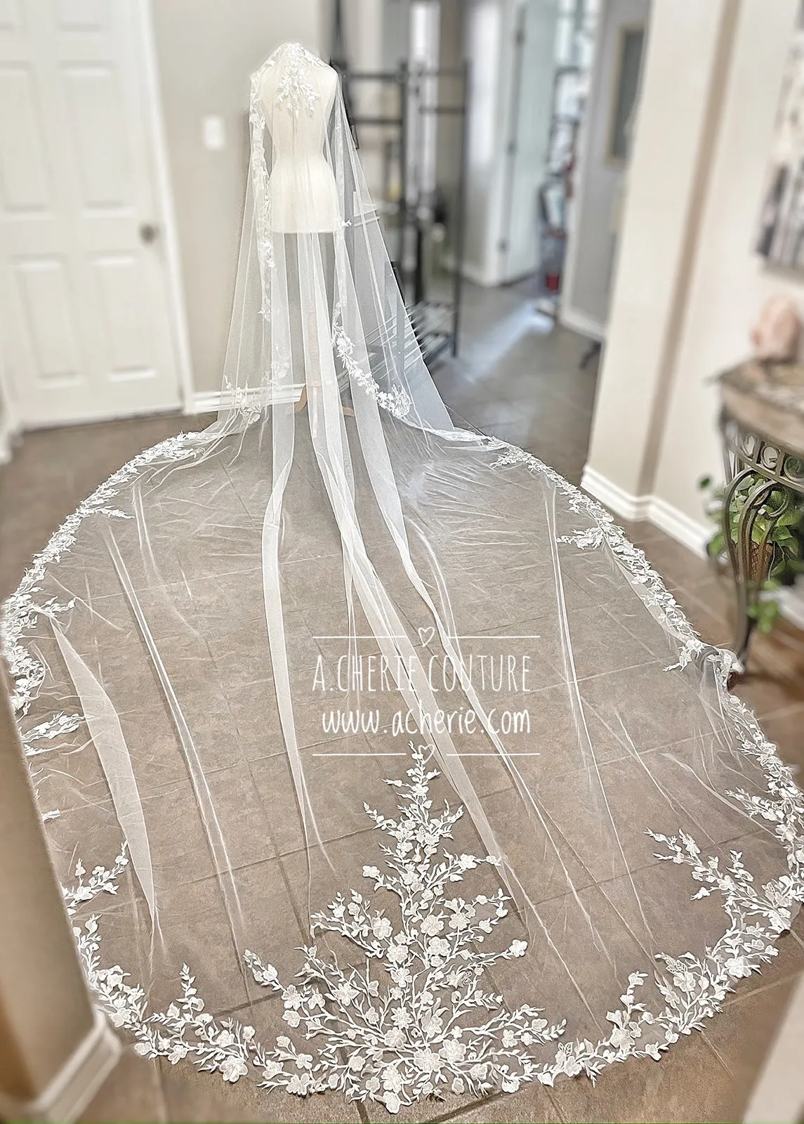 Style RV29 Embroidered Floral Lace Royal Veil