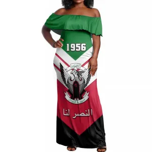 Sudan Independence Day Off Shoulder Maxi Dress with Sudanese Secretary Bird LT01