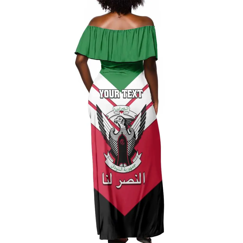 Sudan Independence Day Off Shoulder Maxi Dress with Sudanese Secretary Bird LT01