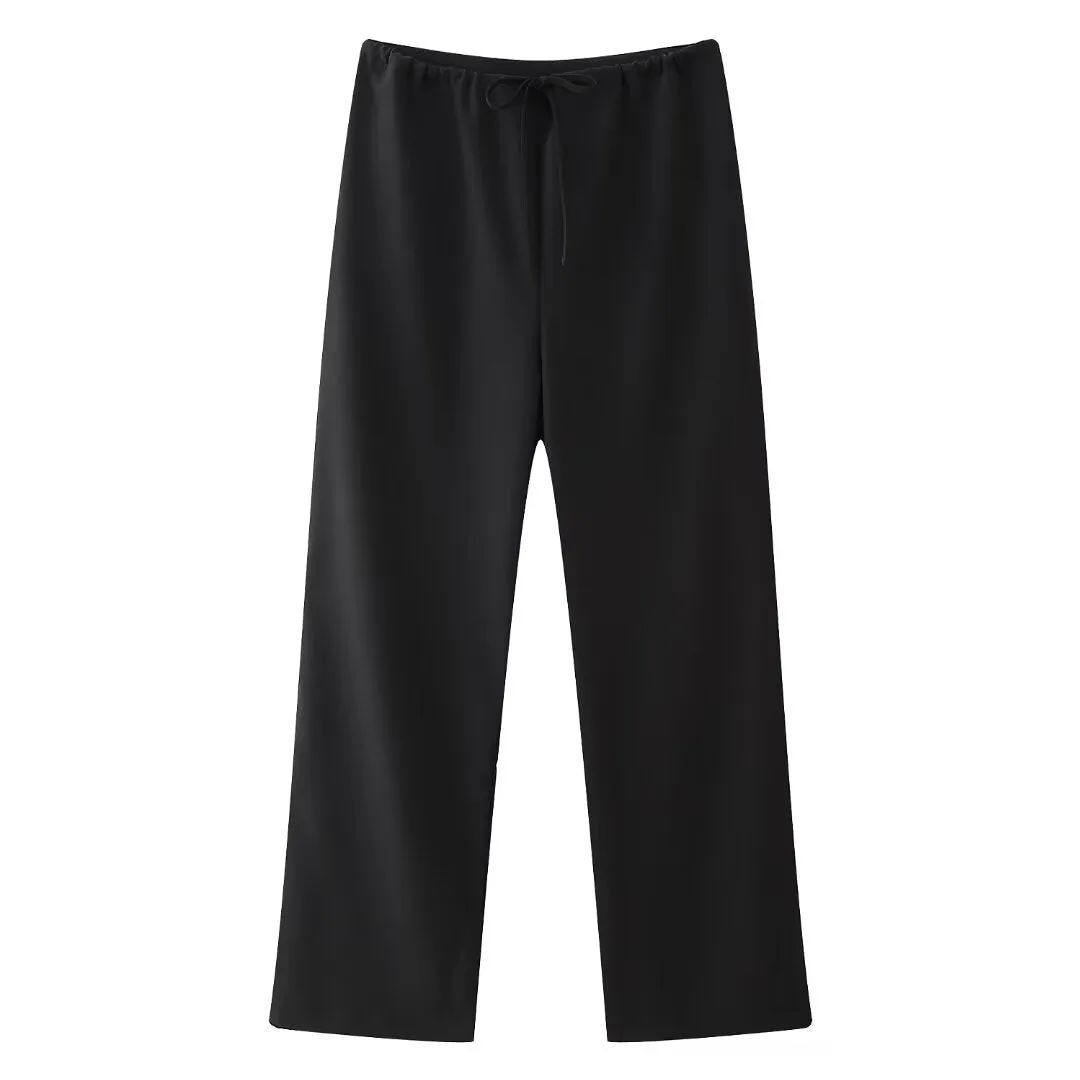 Suit Fabric Halter Top and High-Waisted Tie-Waist Casual Pants Set S-240501-46