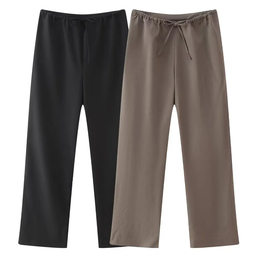 Suit Fabric Halter Top and High-Waisted Tie-Waist Casual Pants Set S-240501-46