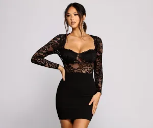 Sweet Appeal Crepe Charming and Lace Mini Dress