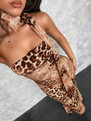SXY Women's Lace Leopard Print Bodycon Dress