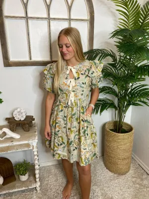 Taupe Floral Dress with Bow Detail