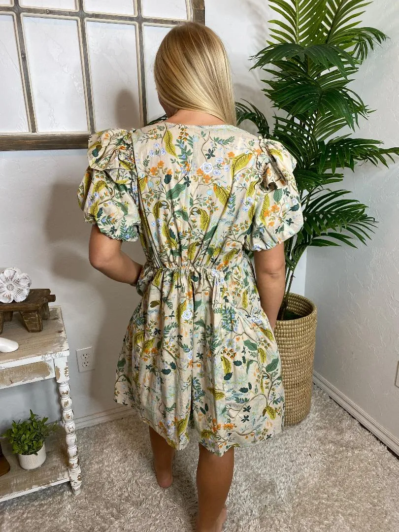 Taupe Floral Dress with Bow Detail