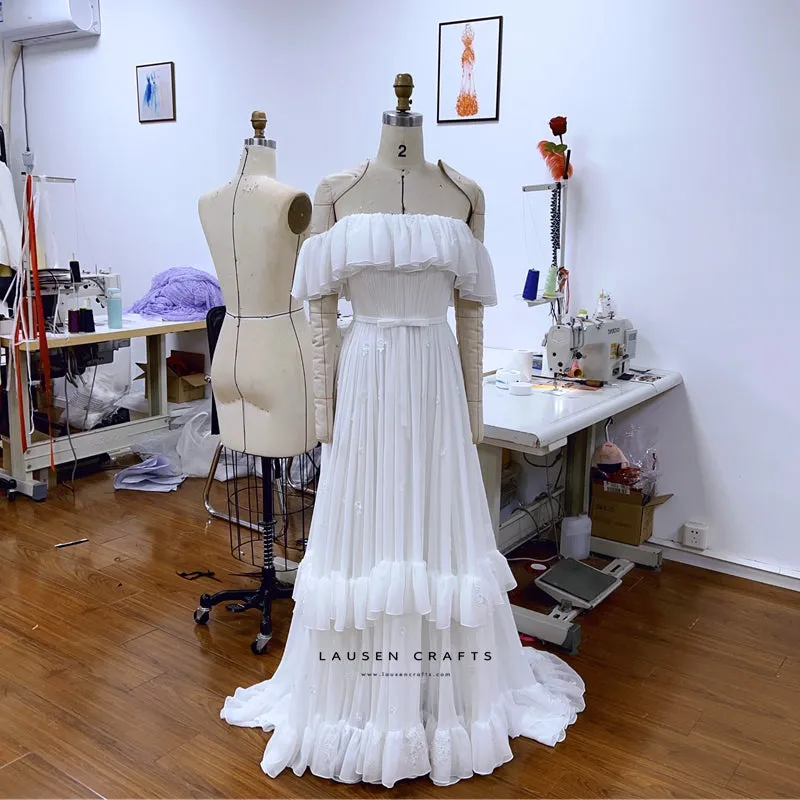 Taylor Hill Inspired White Off-the-shoulder Celebrity Wedding Dress Bridal Gown