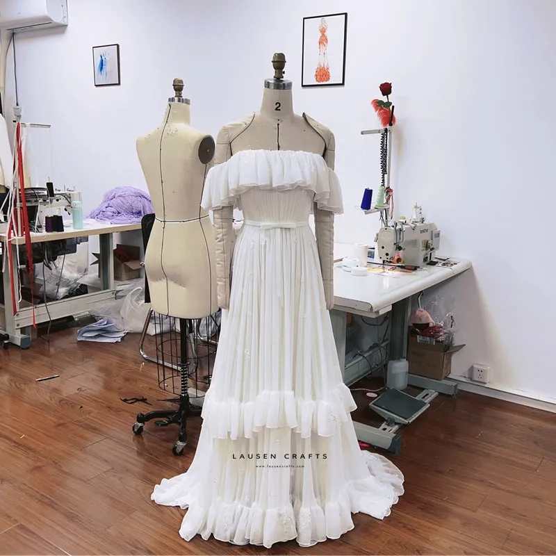 Taylor Hill Inspired White Off-the-shoulder Celebrity Wedding Dress Bridal Gown